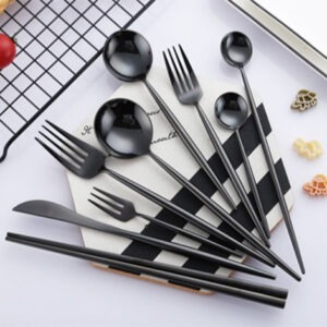 LEON Y898 304 Full Black Mirror Brushed Finish Cutlery Collection