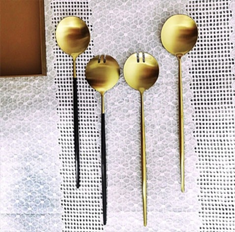 LEON 304 Stainless Steel Brushed Black & Gold Cutlery Collection - Image 2